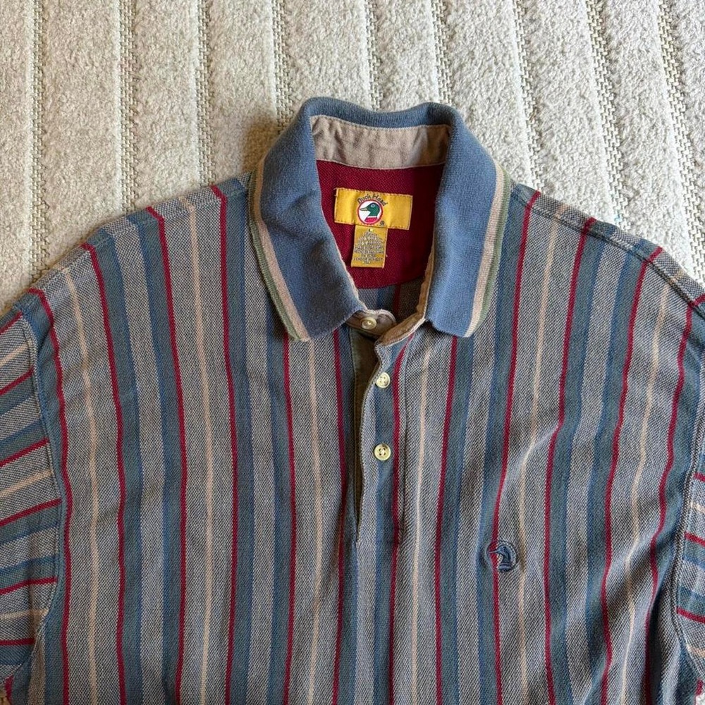VTG 90s Duck Head striped polo shirt size L Preppy Retro Casual Work Vacation